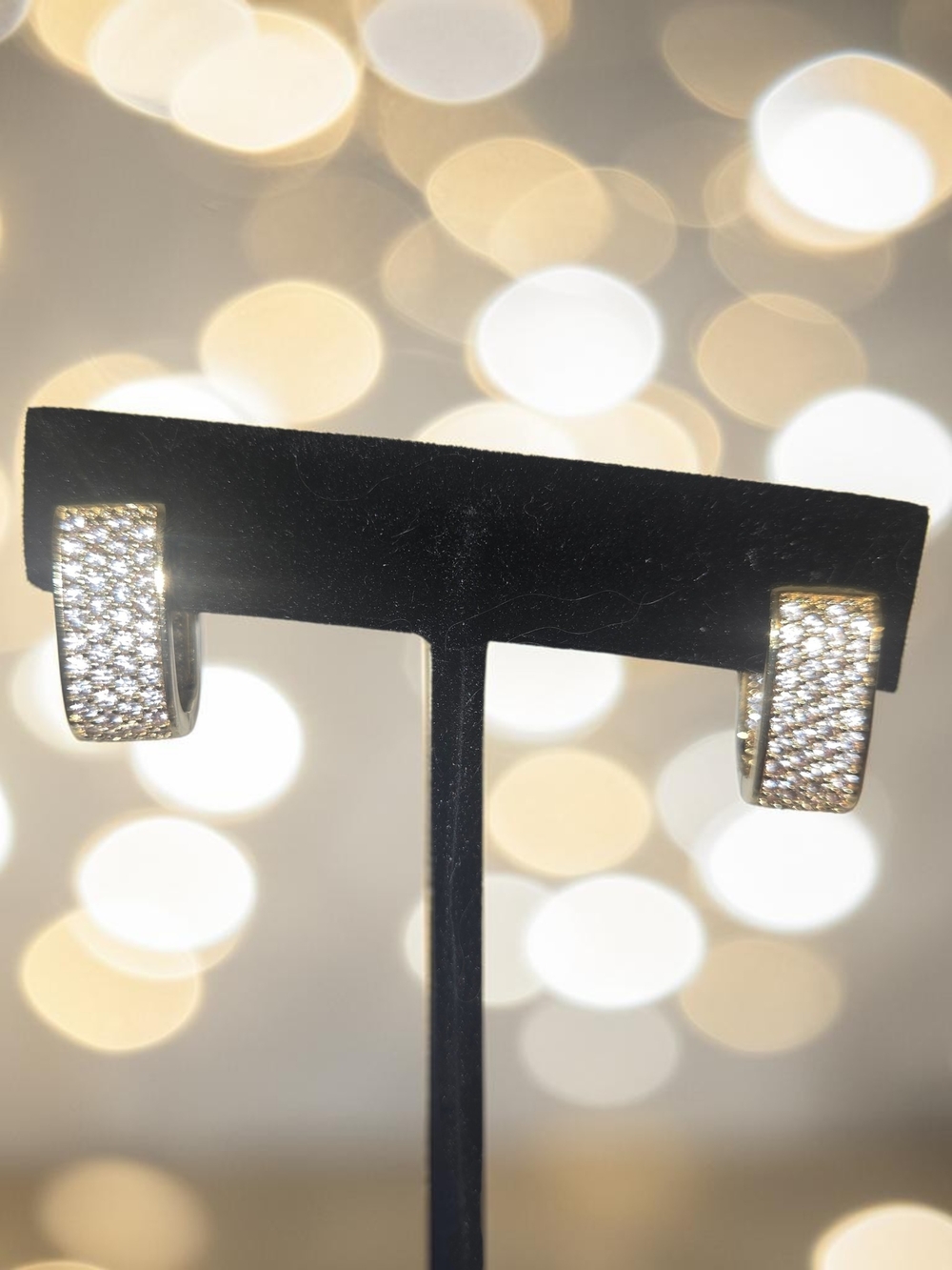 Gold Pavé Huggie Hoop Earrings with Clear Crystals